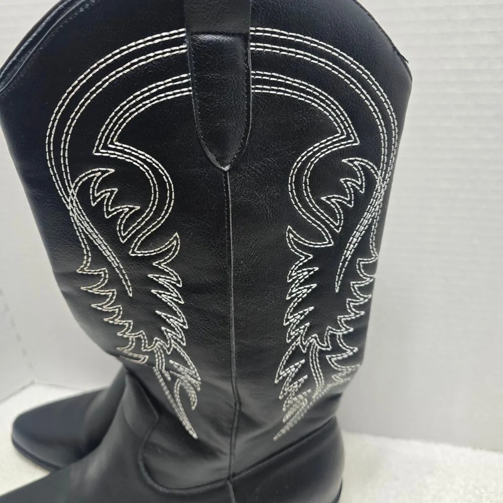 Women's Unbranded Black and White Heeled Cowboy Boots Size 9 - Picture 2 of 10